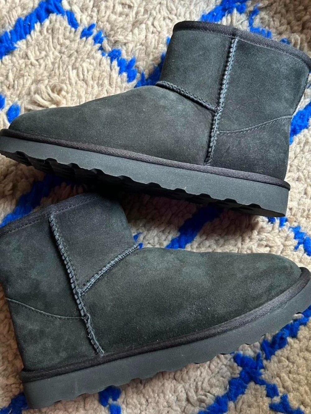 Black UGG style suede leather shearling lined short boots